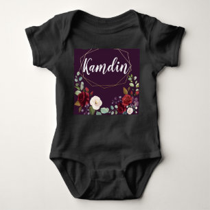 Personalised Baby Body Suit Plum Purple Roses Gold Baby Bodysuit