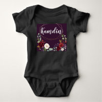 Personalised Baby Body Suit Plum Purple Roses Gold
