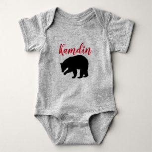 Personalised Baby Body Suit Red Buffalo Black Bear Baby Bodysuit