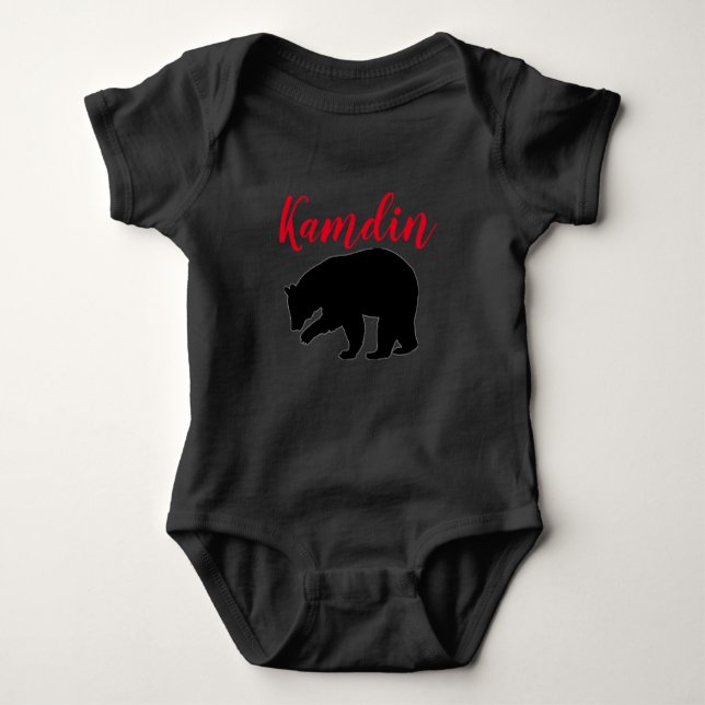 Personalised Baby Body Suit Red Buffalo Black Bear Baby Bodysuit (Front)