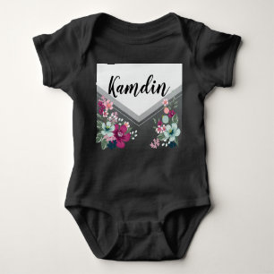 Personalised Baby Body Suit Tropical Flowers on Bl Baby Bodysuit