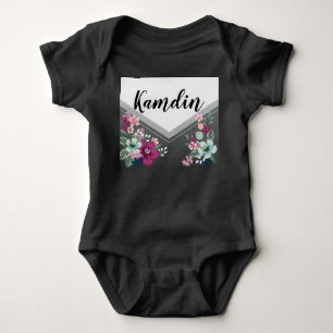 Personalised Baby Body Suit Tropical Flowers on Bl Bodysuit