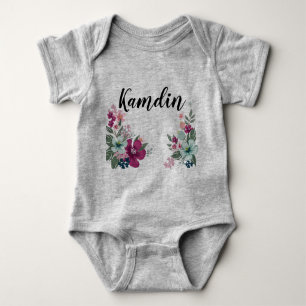 Personalised Baby Body Suit Tropical Flowers on Wh Baby Bodysuit