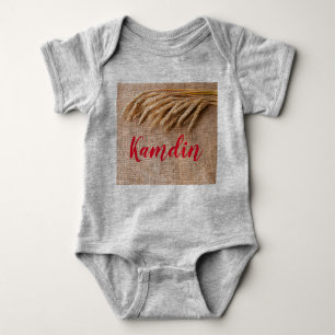 Personalised Baby Body Suit Wheat on Burlap Sack C Baby Bodysuit