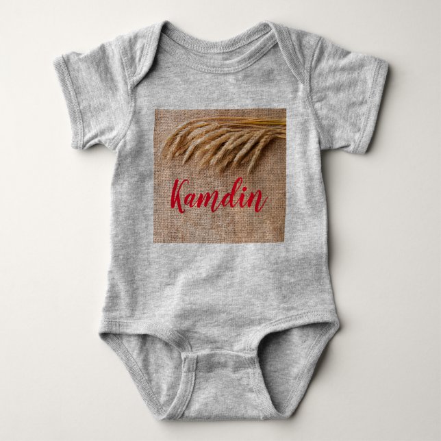 Personalised Baby Body Suit Wheat on Burlap Sack C Baby Bodysuit (Front)