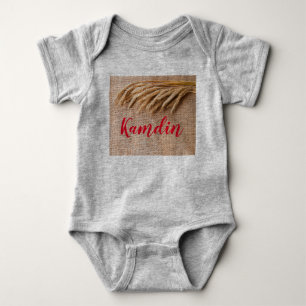 Personalised Baby Body Suit Wheat on Burlap Sack C Bodysuit