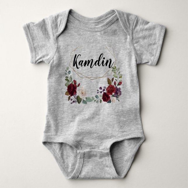 Personalised Baby Body Suit White Roses Gold Geome Baby Bodysuit (Front)