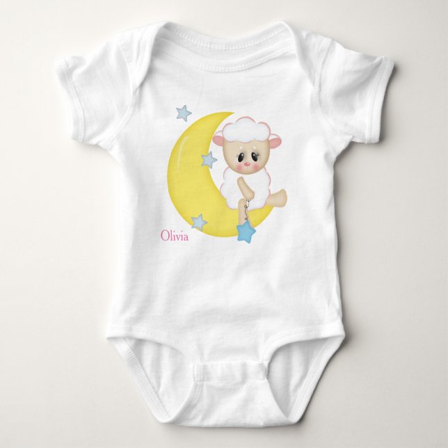 Personalised Baby Bodysuit Baby Lamb Crescent Moon (Front)