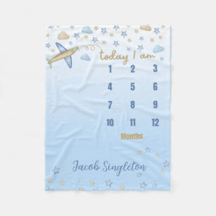 Personalised Baby Boy Aeroplane Milestone Blanket