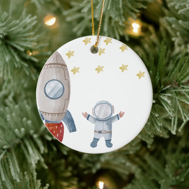 Personalised Baby Boy Astronaut First Christmas Ceramic Ornament (Tree)