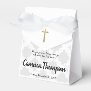Personalised Baby Boy Baptism Grey Gold Cross Favour Box