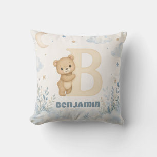 Personalised Baby Boy Bear Letter B Cushion