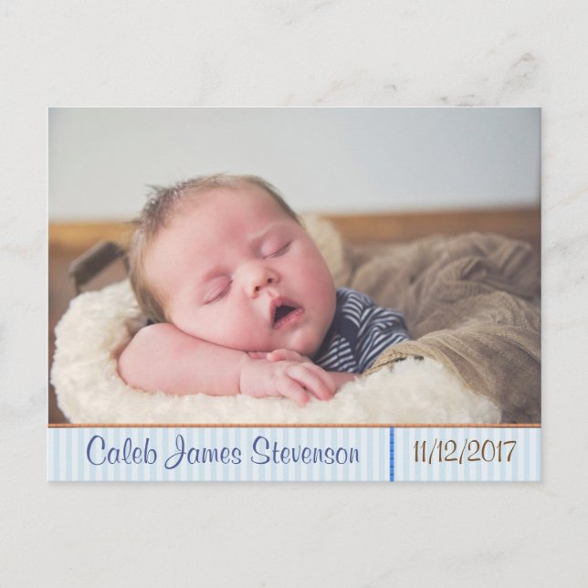 Personalised Baby Boy Birth Announcement Postcard (Front)