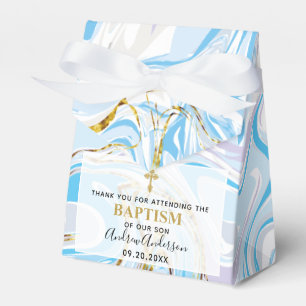 Personalised Baby Boy Blue Abstract Marble Baptism Favour Box
