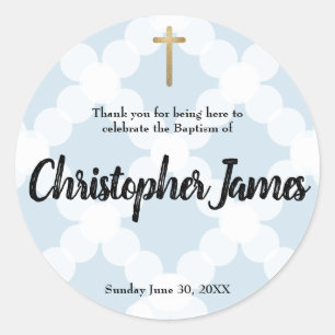 Personalised baby boy blue baptism thank you classic round sticker