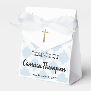 Personalised Baby Boy Christening Blue Gold Cross Favour Box