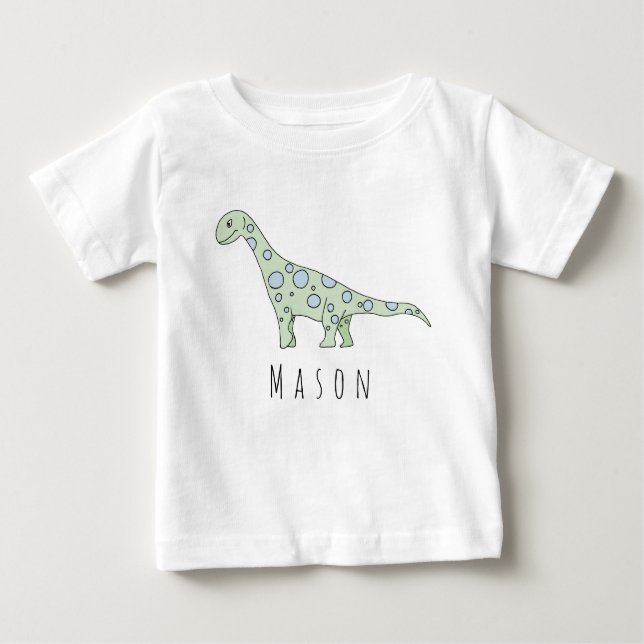 Personalised Baby Boy Doodle Dinosaur with Name Baby T-Shirt (Front)