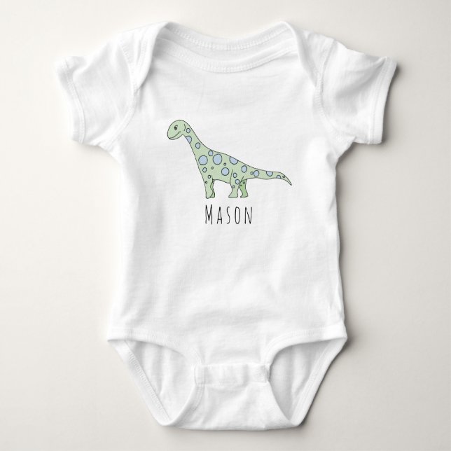 Personalised Baby Boy Doodle Dinosaur with Name Bodysuit (Front)