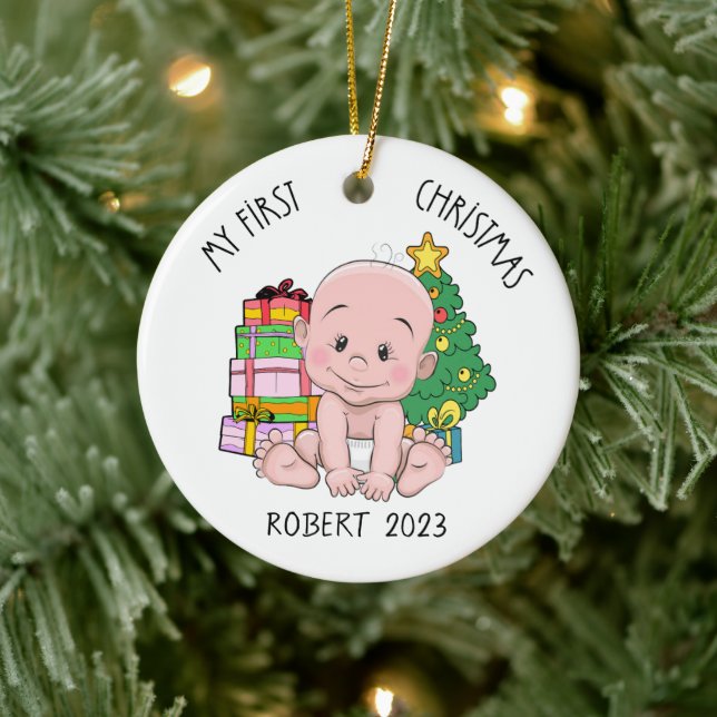 Personalised Baby Boy First Christmas Ornament (Tree)