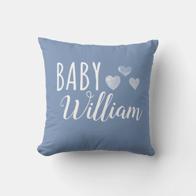 Personalised Baby boy Hearts name Cushion (Front)