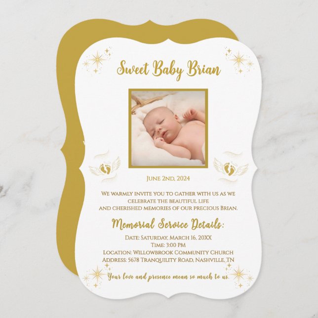 Personalised Baby Boy Memorial Invitations (Front/Back)