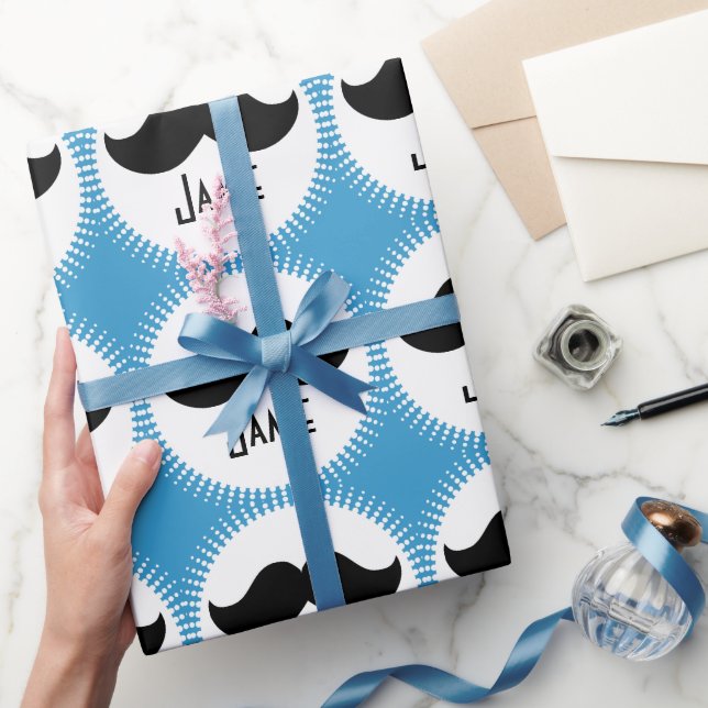 Personalised Baby Boy Moustache Wrapping Paper (Gifting)