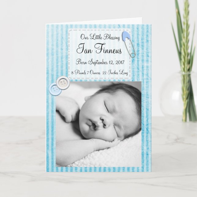 Personalised Baby Boy Photo Birth Announcement (Front)
