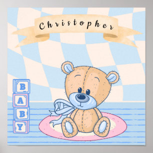 Personalised Baby Boy Teddy Bear Nursery Poster