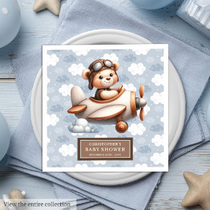 Personalised Baby Boy Teddy Bear Pilot Party Napkin