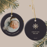 Personalised Baby Boy's First Christmas Ornament<br><div class="desc">Celebrate your little prince's debut holiday with this Personalised Baby Boy's First Christmas Ornament. Designed for your unique touch, this ornament features a charming snowflake-framed space for a treasured photo of your baby boy. "My First Christmas" is elegantly displayed in sans-serif font below the photo, exuding warmth and joy. The...</div>