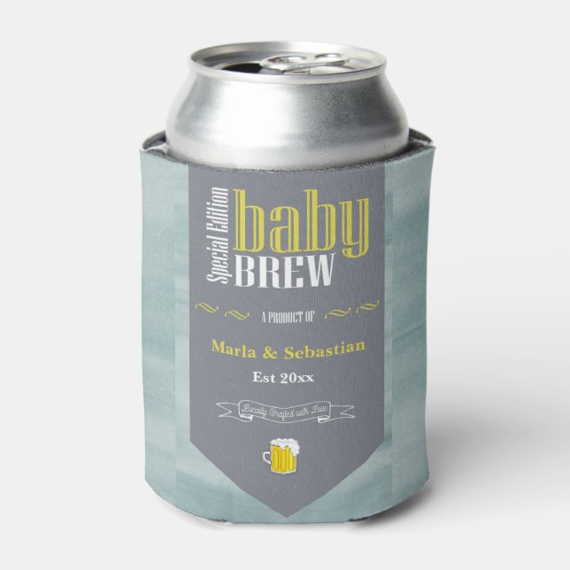 Personalised Baby Brew Beer Label Funny Shower  Can Cooler (Can Front)