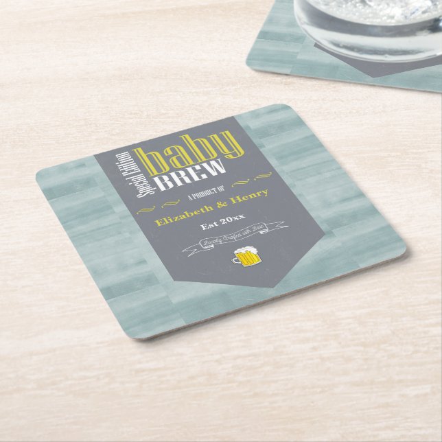 Personalised Baby Brew Beer Label Funny Shower     Square Paper Coaster (Angled)