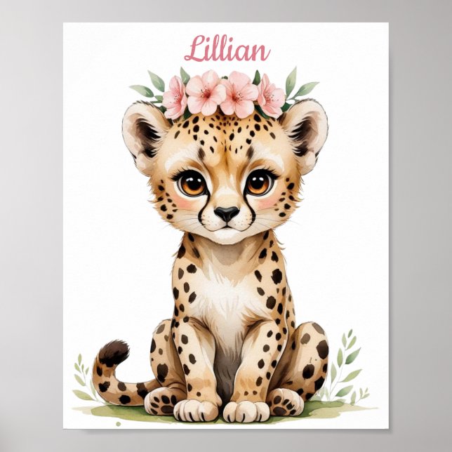 Personalised Baby Cheetah Elegant Safari Nursery Poster (Front)
