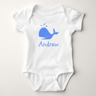 Personalised baby clothes with blue cartoon whale bodysuit