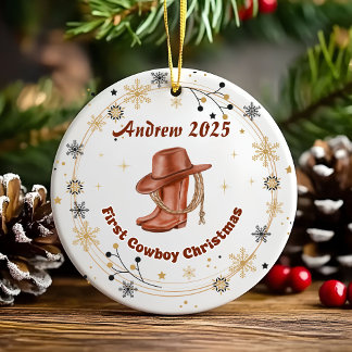 Personalised Baby Cowboy First Christmas  Ceramic Ornament