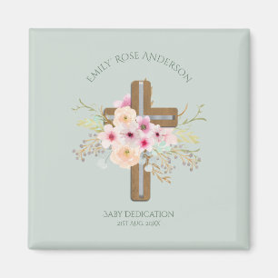 Personalised BABY Dedication Floral Cross Magnet