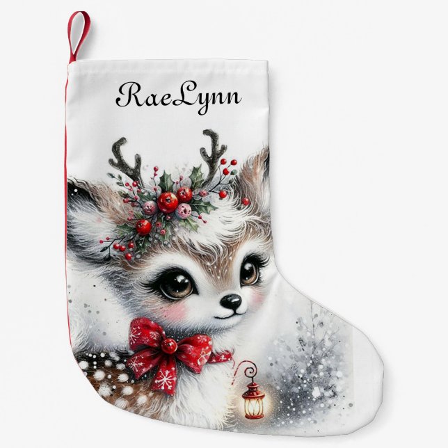 Personalised Baby Deer Small Christmas Stocking (Front)