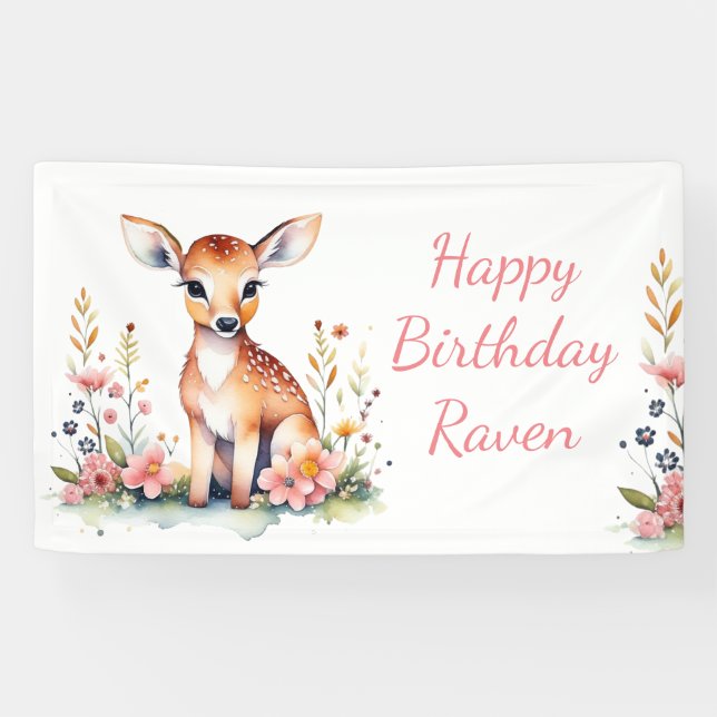 Personalised Baby Deer Themed Birthday Party Banner (Horizontal)