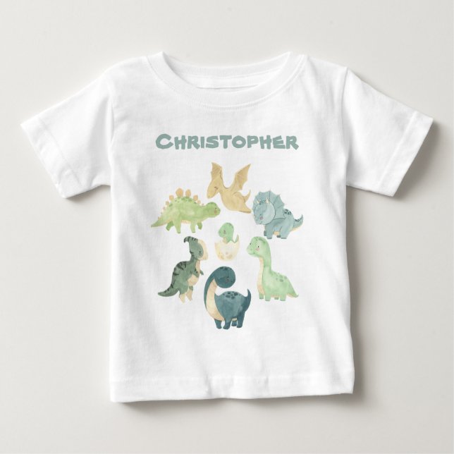 Personalised Baby Dinosaur Baby T-Shirt (Front)