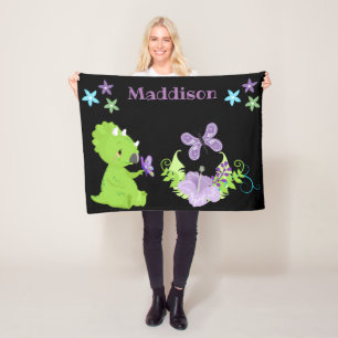 Personalised Baby Dinosaur & Butterfly Fleece Blanket