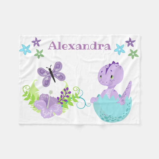 Personalised Baby Dinosaur & Butterfly Fleece Blanket (Front (Horizontal))