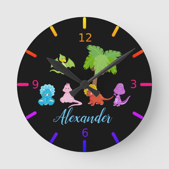 Personalised Baby Dinosaur & Friends Round Clock (Front)