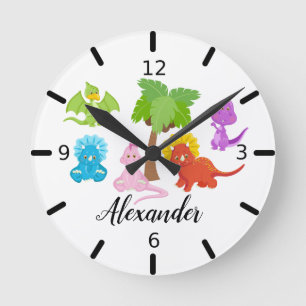 Personalised Baby Dinosaur & Friends Round Clock