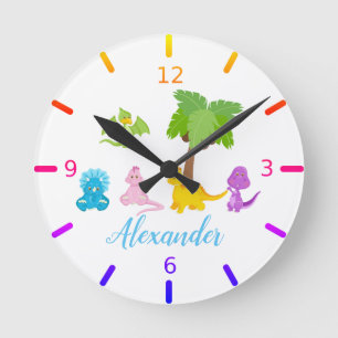 Personalised Baby Dinosaur & Friends Round Clock