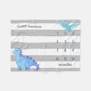Personalised Baby Dinosaur Milestone Photo Fleece Blanket