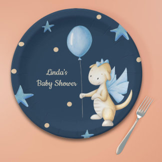 Personalised Baby Dragon with Balloon Baby Shower Paper Plate