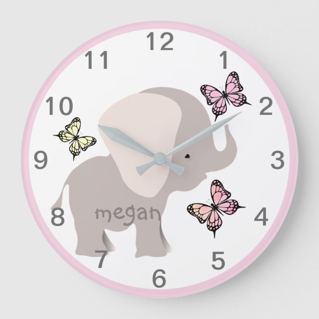 Personalised Baby Elephant Butterfly Wall Clock (Front)
