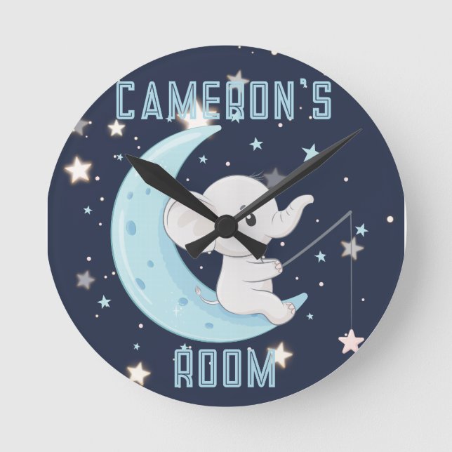 Personalised Baby Elephant Fishing 4 Stars Clock (Front)