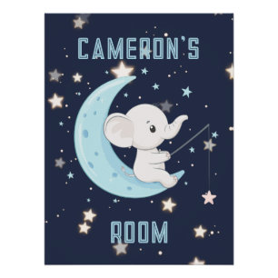 Personalised Baby Elephant Fishing 4 Stars Poster 