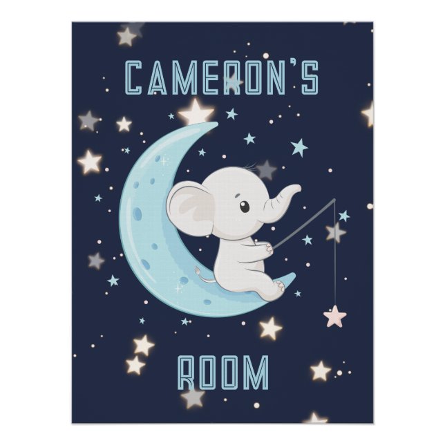 Personalised Baby Elephant Fishing 4 Stars Poster  (Front)